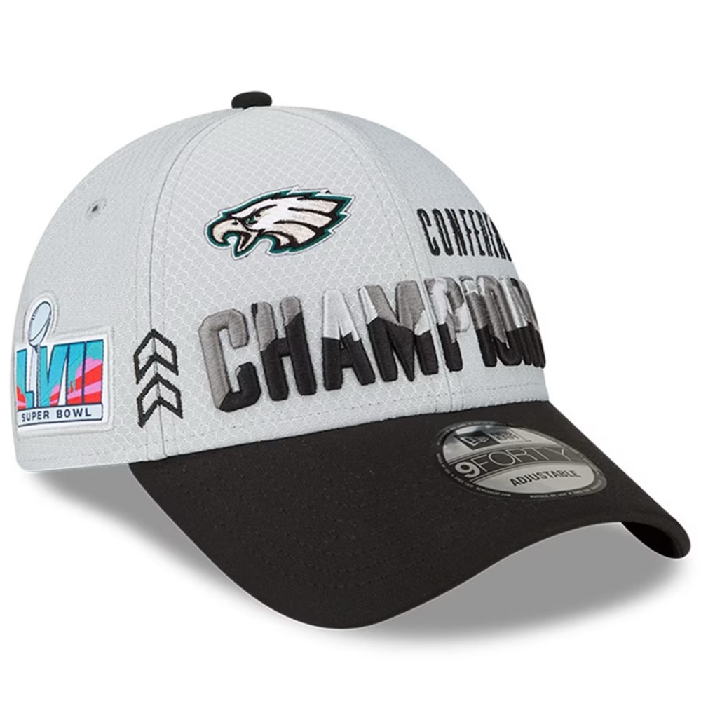 Philadelphia Eagles New Era Gray/Black 2022 NFC Champions Locker Room 9FORTY Hat